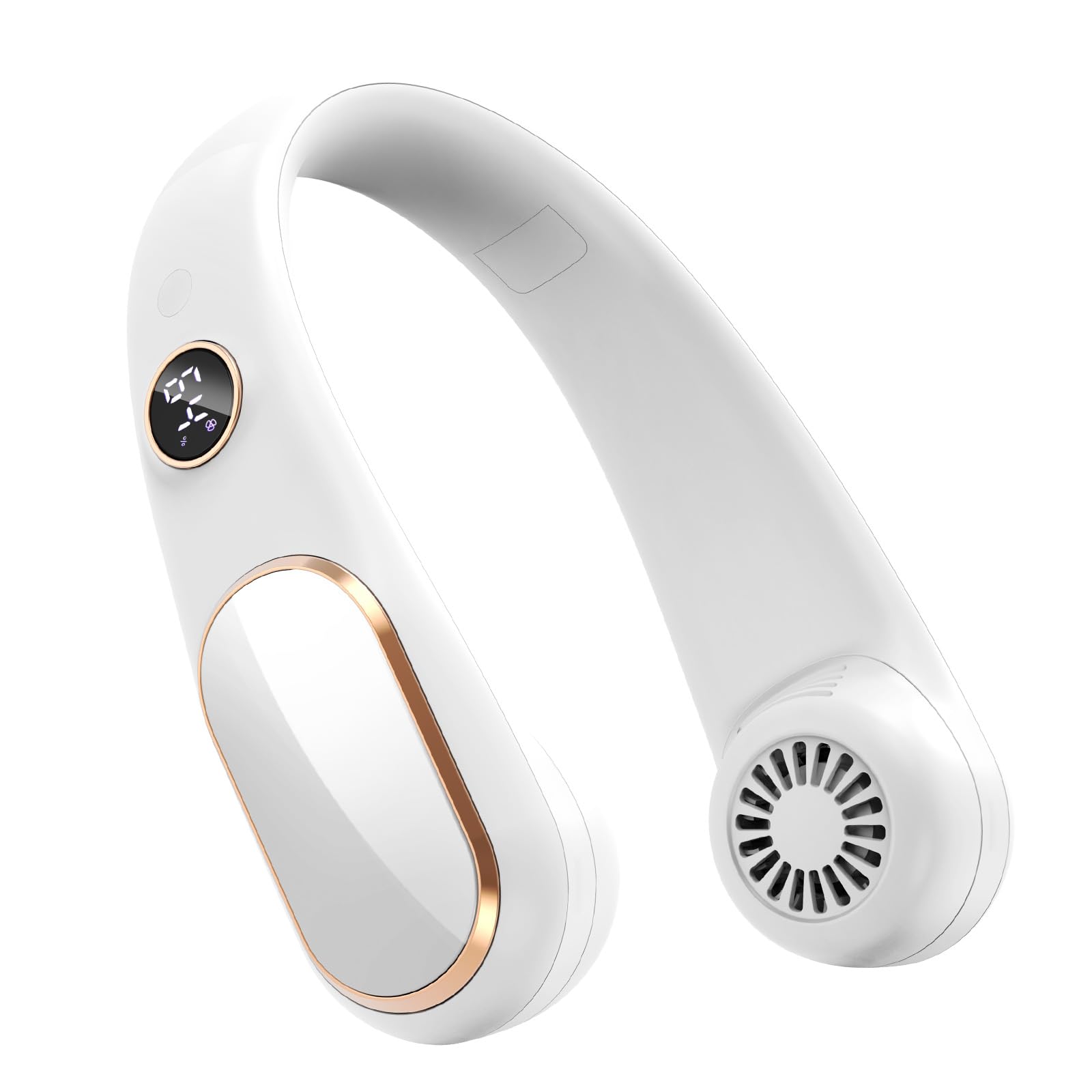 Photo 1 of SLENPET Neck Fan, Rechargeable Personal Portable, Hands Free wearable Battery Operated 5 Speeds, USB Neck Cooling for Indoor Outdoor, Adjustable Width Fit, Digital Display, 4-12 Hours, White