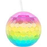 Windy City Novelties Rainbow Disco Ball 18oz Tumbler with Lid & Straw – Cheerleader Party Cup, Weddings, Halloween, New Year’s Eve & Celebration Drinkware