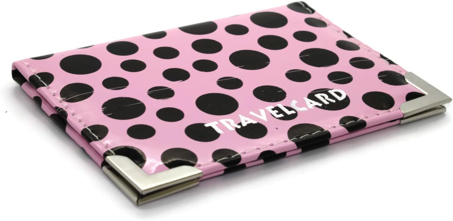 Soft Leather Travel Card Bus Pass Credit Card ID Card Wallet Cover Case Holder by Kwik Buy (Polka Dot Light Pink)