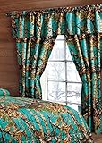 20 Lakes Woodland Hunter Camo Valance, Panels, & Tie Backs Curtain Drape Set Five Pieces (Teal)