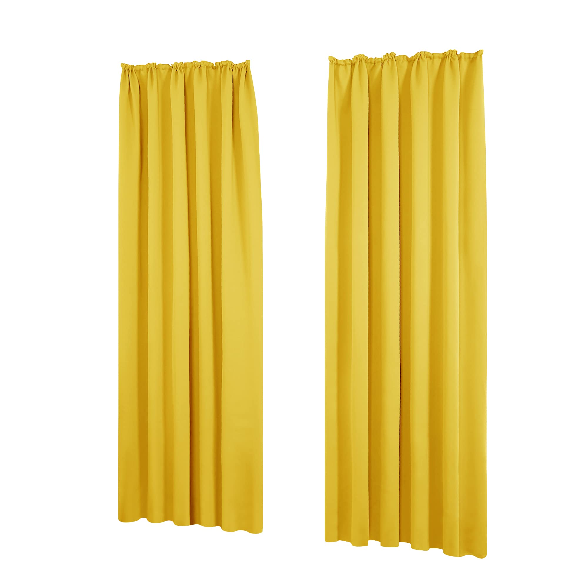 Deconovo Set of 2 Thermal Blackout Curtains with Ruffle Tape 260 x 140 cm (H x W) Mustard Yellow