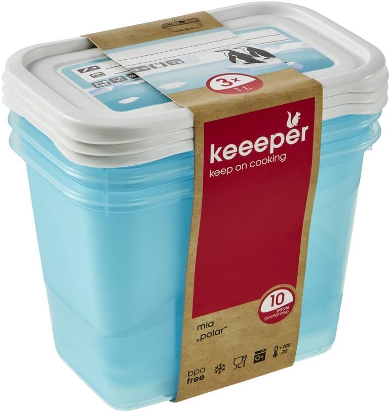 Keeper "Mia Polar Rectangle Freeze Food Box, Blue, 1 Litre, 3-Piece