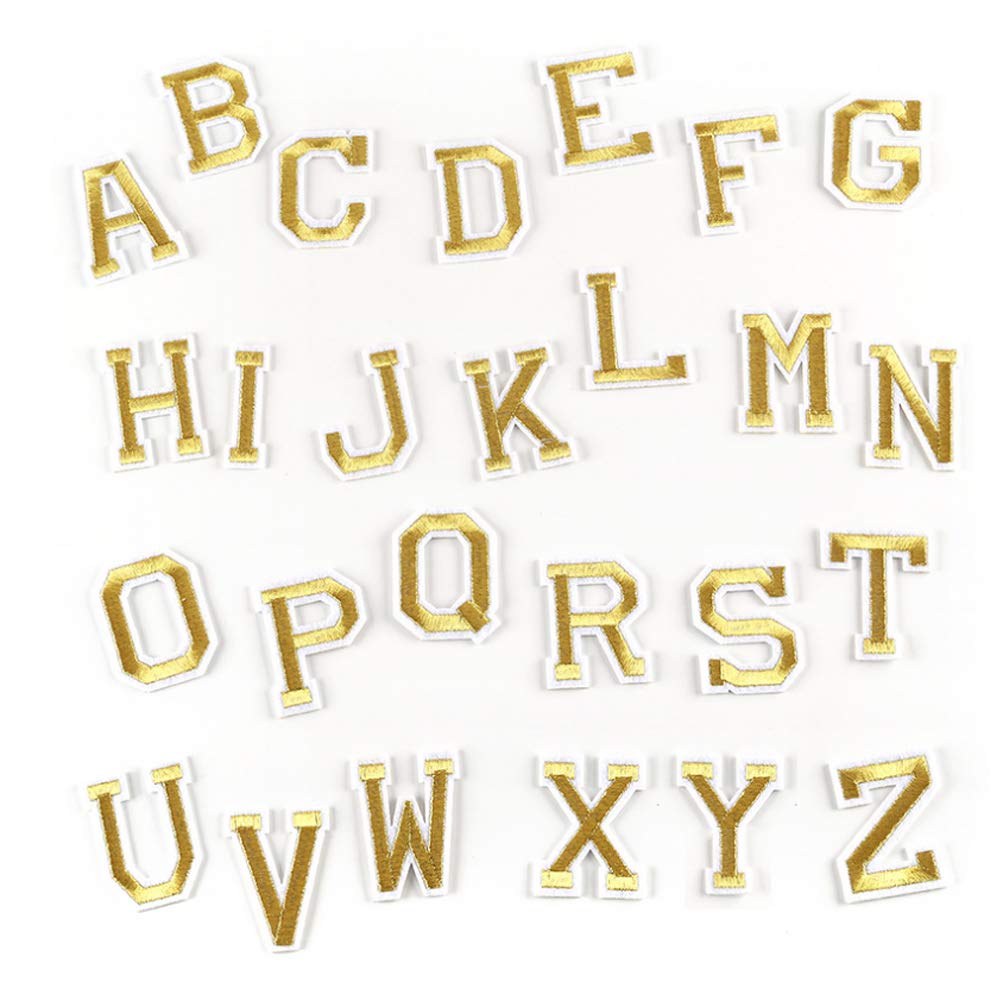 XUNHUI 26 English Letters Patch Gold Alphabet Word Embroidered Iron on Brand Patch for DIY Appliques Garment Clothes Badge 1 Set