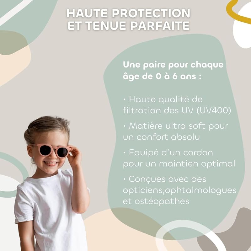 , Lunettes de soleil pour enfant 4-6 ans, Protection 100% UV - CAT 3, Protection Latérale, Confort Optimal, Branches ajustables 360°, Adapable à la vue, Collection Retro, Sunshine Terracotta