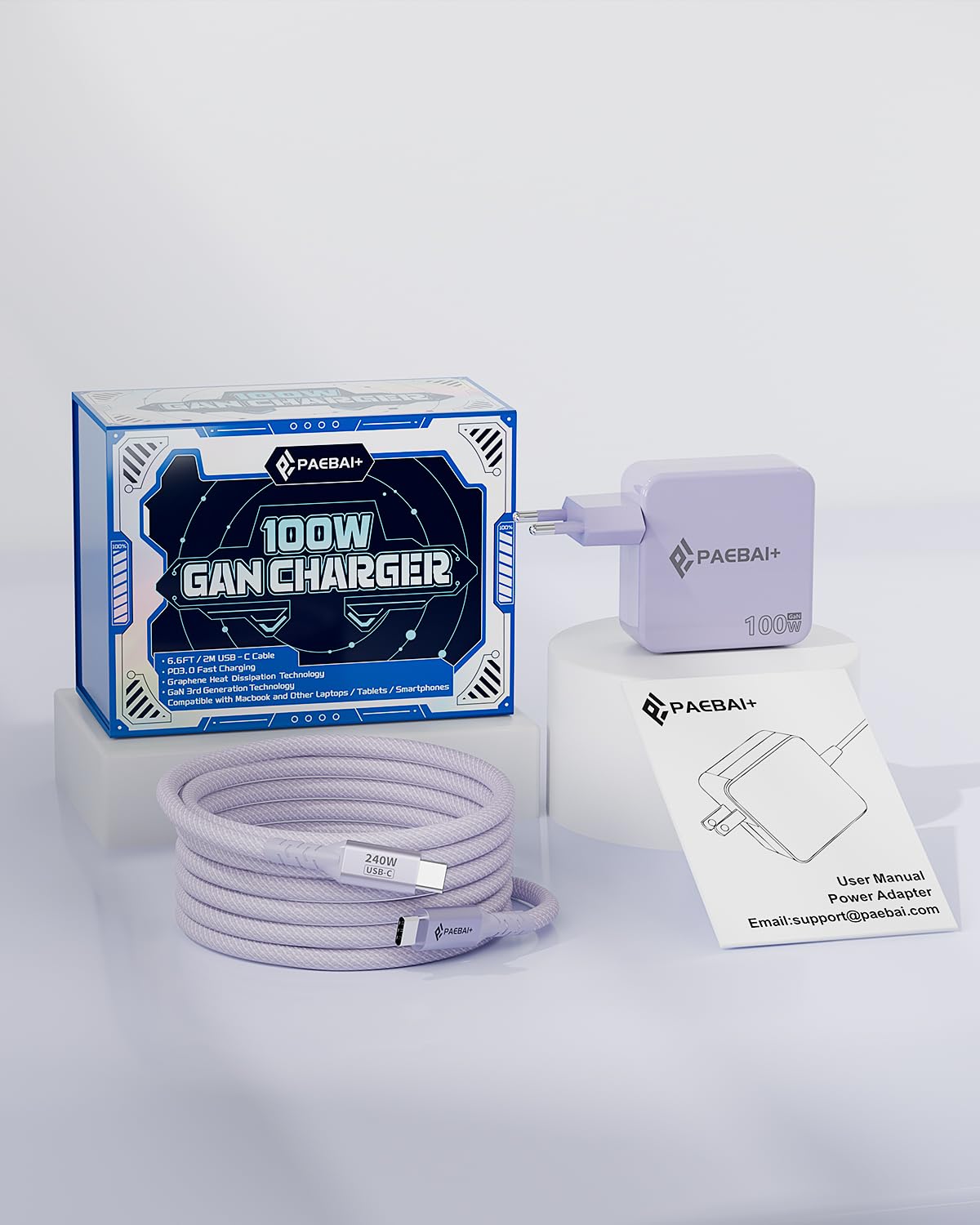 PAEBAI+ USB C Ladegerät 100W PD 3.0 GaN Laptop Netzteil für MacBook Pro/Air, Lenovo ThinkPad, Huawei Matebook, Asus, Dell XPS, iPad, Samsung Galaxy S25/S24, iPhone 17/Pro und weitere Typ C Ladekabel 7