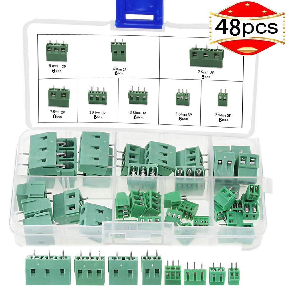 RUNCCI-YUN 48PCS PCB Screw Terminal Block 2Pin 3Pin Pitch PCB Mount Screw Connector for Arduino (48PCS)