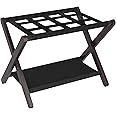 Heybly Luggage Rack, Folding Suitcase Stand with Storage Shelf, Heavy-Duty Luggage Holder for Guest Room Bedroom Hotel, Holds up to 141 lb, Black, HLR010Z1