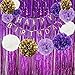 Happy Birthday Bunting Banner Purple Birthday Party Decorations Set Purple Gold White Tissue Paper Pom Poms Paper Flowers and Set of Shiny Purple Foil Fringe Curtain