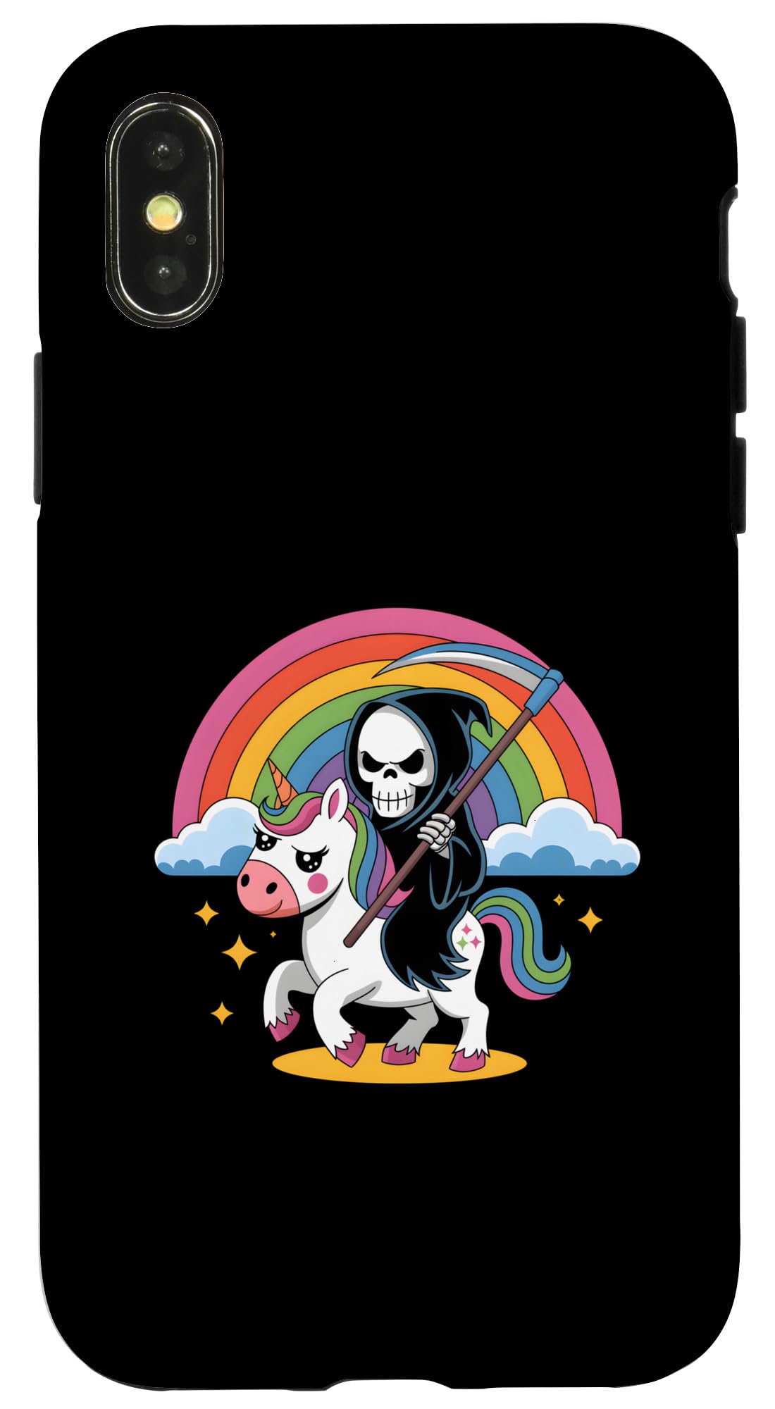 iPhone X/XS Grim Reaper Riding Unicorn Rainbow Case