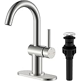 KENES Brushed Nickel Bathroom Faucet Single Handle Modern Prep Wet Bar Sink Faucet Bathroom Sink Faucets with Drain Assembly & Deck Plate, Farmhouse RV Camper Outdoor Utility Faucet, KE-9005B