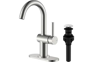 KENES Brushed Nickel Bathroom Faucet Single Handle Modern Prep Wet Bar Sink Faucet Kitchen Faucet with Drain Assembly & Deck 