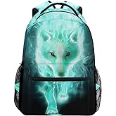 Nerxy Lightweight Cool Cyan Wolf Backpacks Girls School Bags Kids Bookbags, 11.6 * 8 * 16in