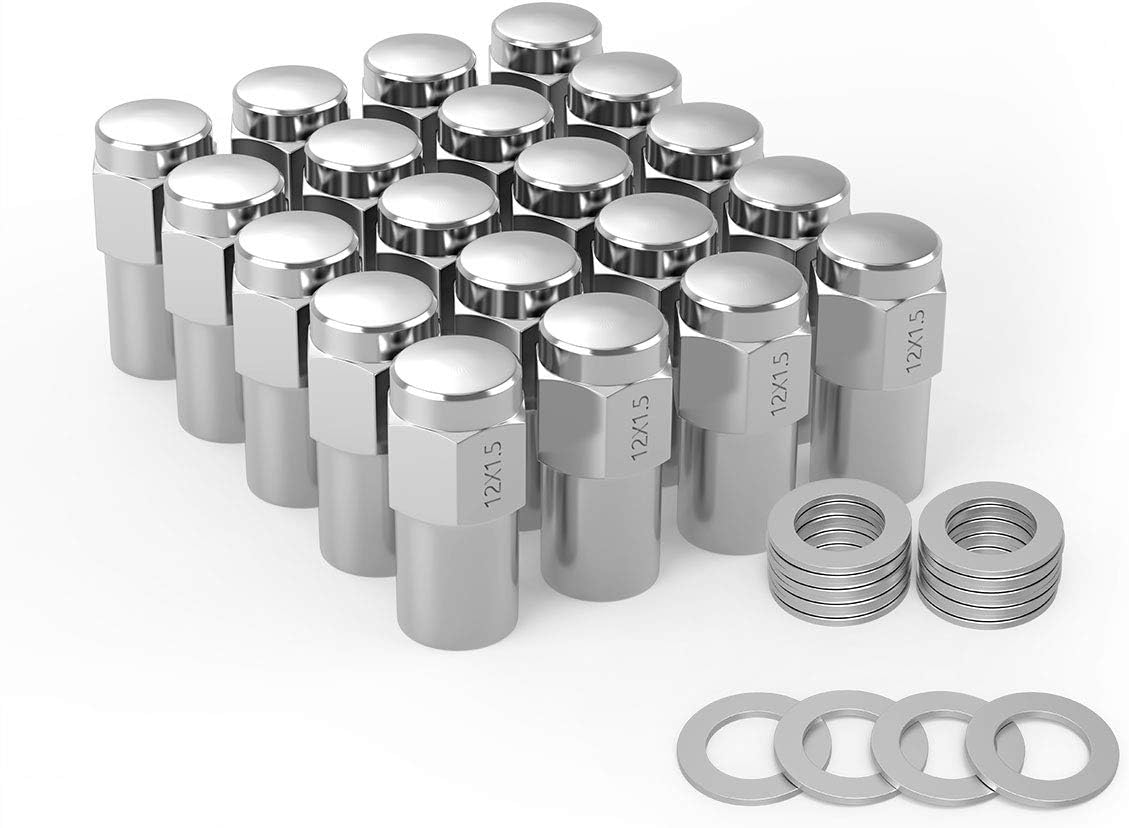 Maxiii Wheel Lug Nuts 12x1.5 20PCS Chrome Mag 0.75" Shank w/Washer Compatible for Chevrolet Camaro Corvette Impala Honda Accord Civic CR-V Ford Fusion Thunderbird