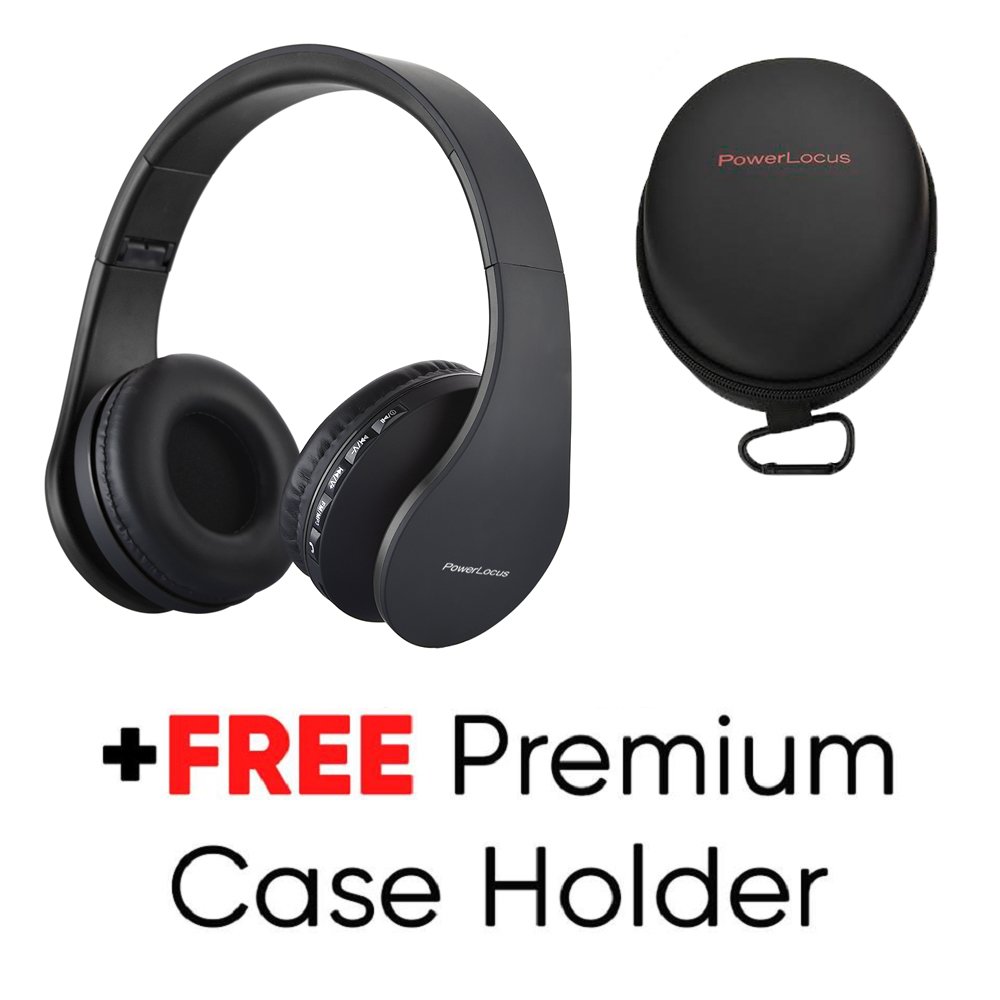 PowerLocus Wireless Bluetooth Over-Ear Stereo Foldable Headphones, Wired Headsets Noise Cancelling with Built-in Microphone for iPhone, Samsung, LG, iPad (Black)