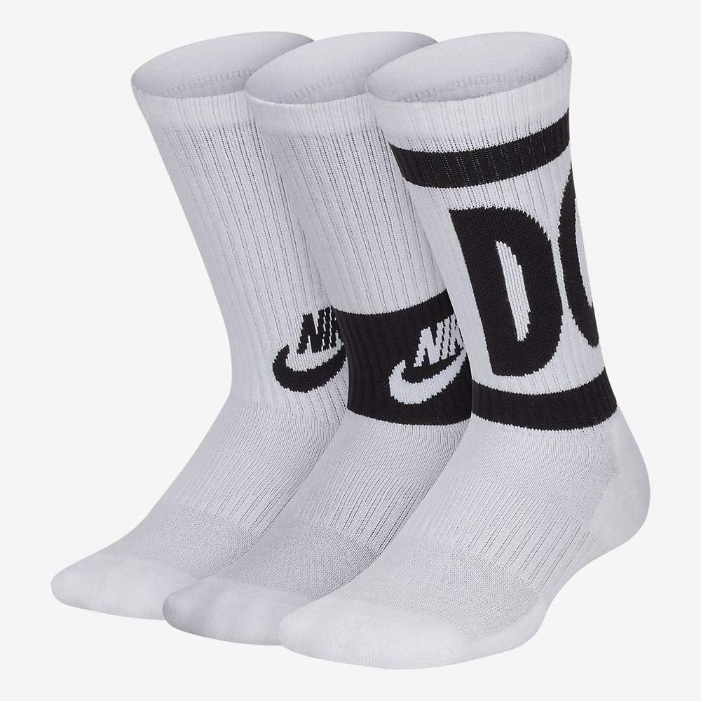 NIKE Kid's Performance Cushioned Crew Training Socks 3 Pack - White/Black, M: Clothing