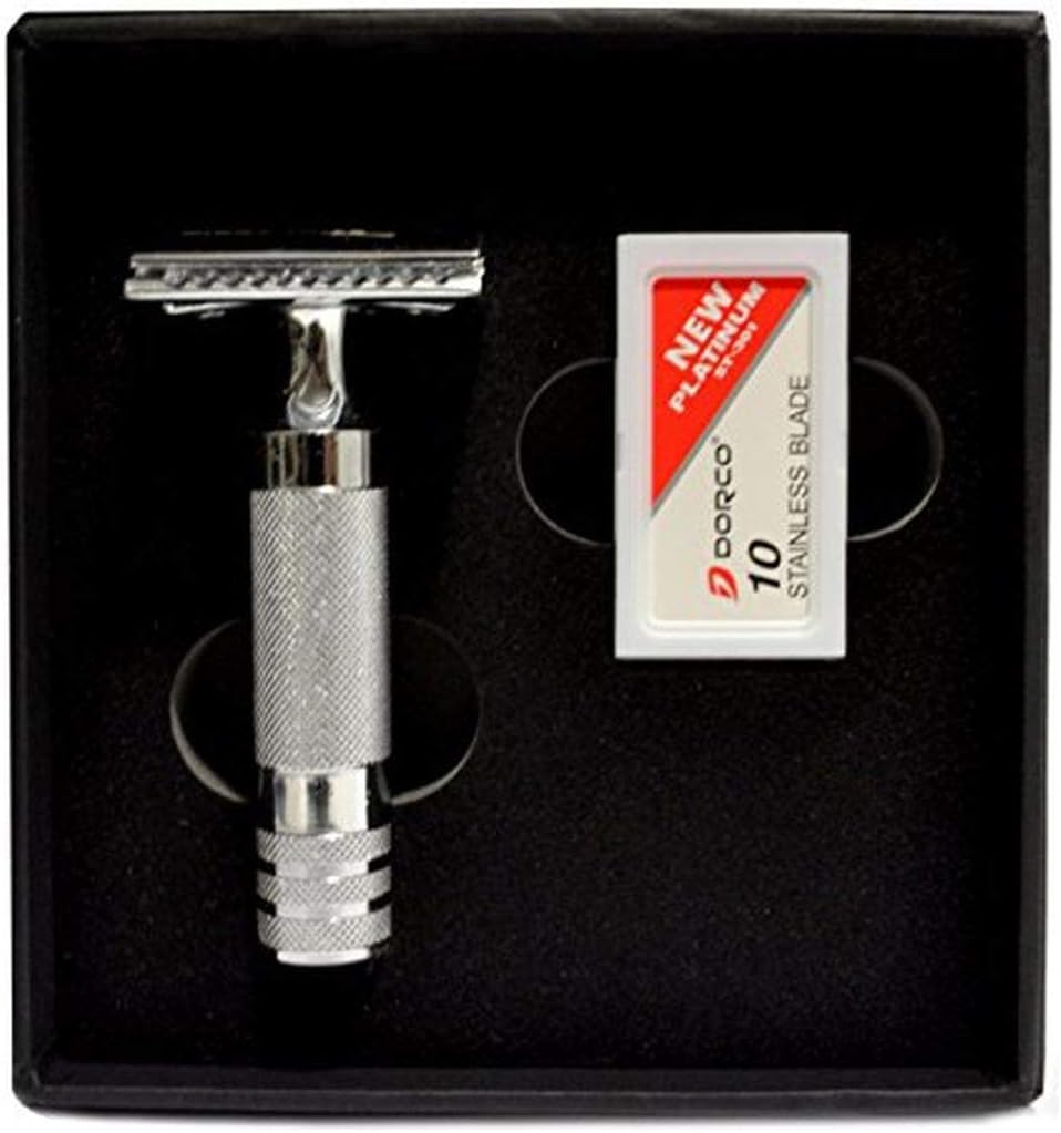 GF-111 Classic Samurai Gift Set, with CS-204 Heavy Duty Short Handled Safety Razor, 100 Astra Superior Platinum Double Edge Razor Blades and 10 DORCO Blades.