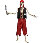 5 Pcs 12 ft Skeleton Outfits Set Giant Pirate Clothing Accessories | Headscarf Eye Patch Vest Trousers Inflatable Sword for Garden Lawn Outdoor Pirate Festival Halloween Party Outfit Decor