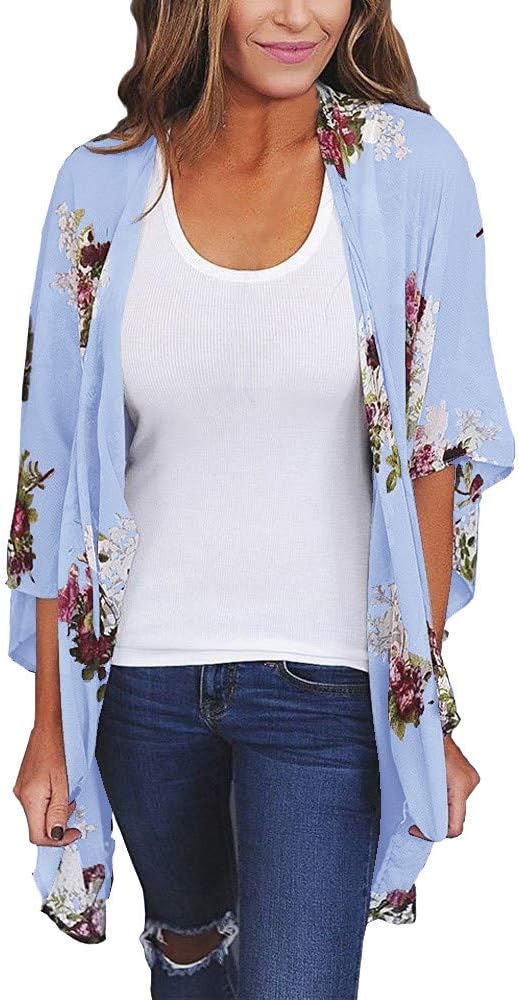 LIKELYY Women Chiffon Coat Loose Shawl Print Kimono Cardigan Top Cover Up Blouse Beachwear