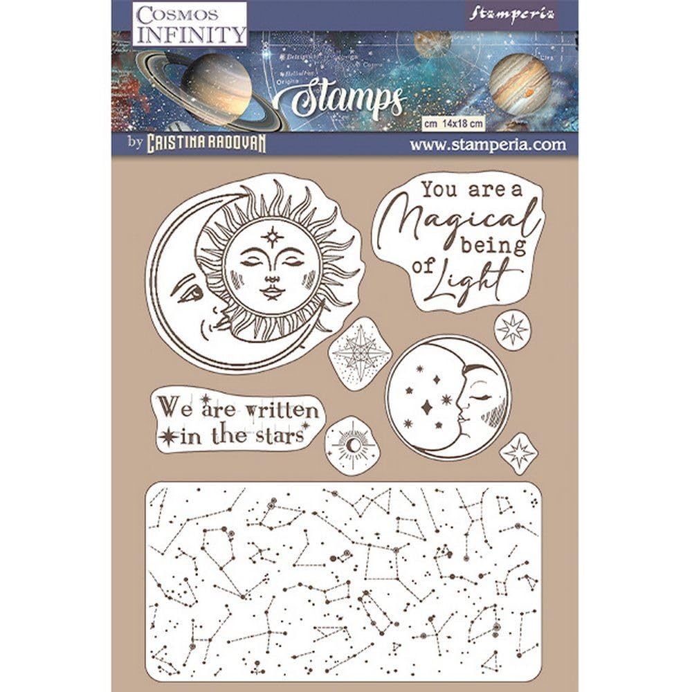 Stamperia International HD Rubber Stamp-Cosmos Infinity-Sun and Moon, Grey, 14 x 18 cm
