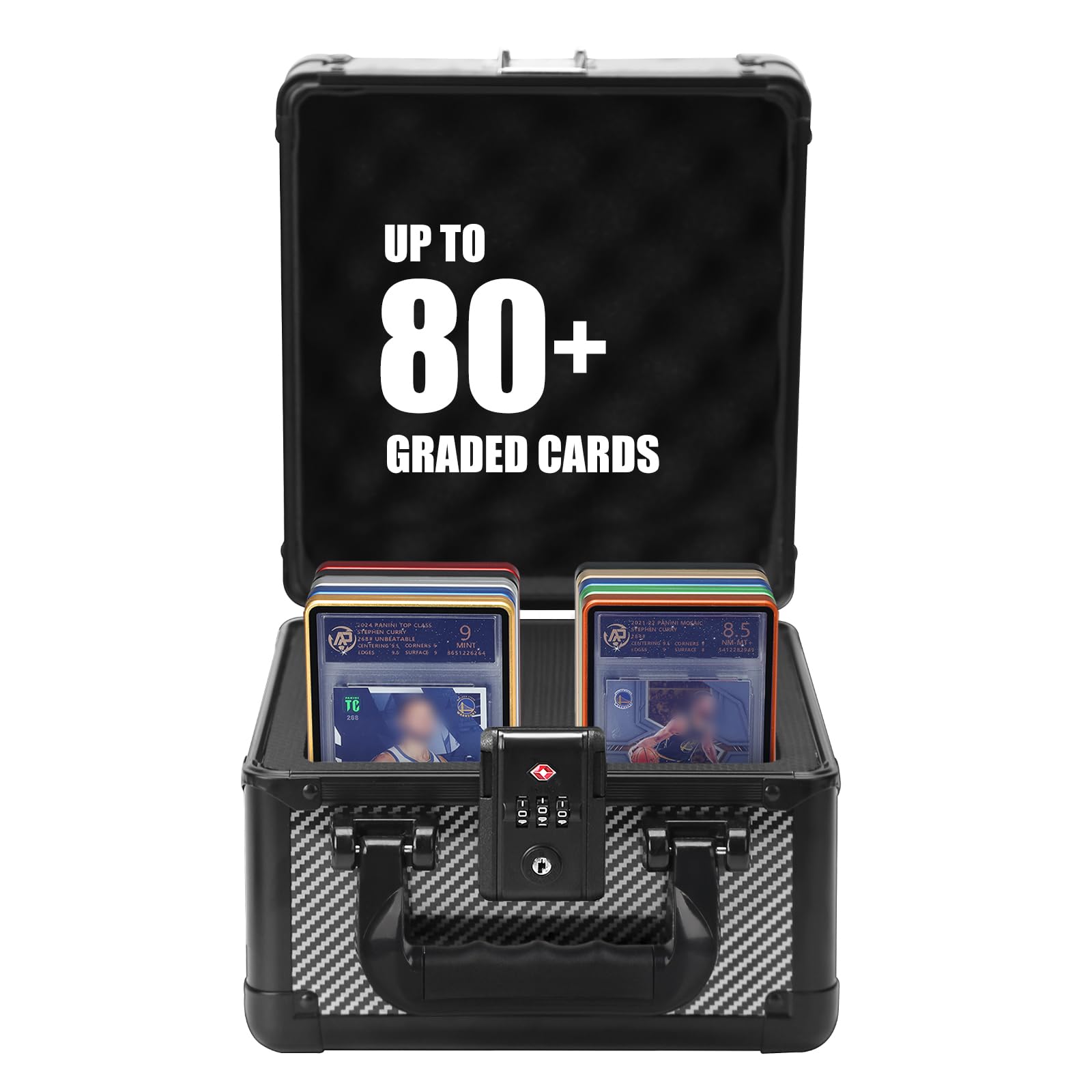 Photo 1 of ZINHO Graded Card Case Upgraded Sports Card Storage Box Waterproof Trading Card Holder, Compatible with PSA BGS CSG FGS Up to 80+ Cards with TSA Approved Locks (Black)
