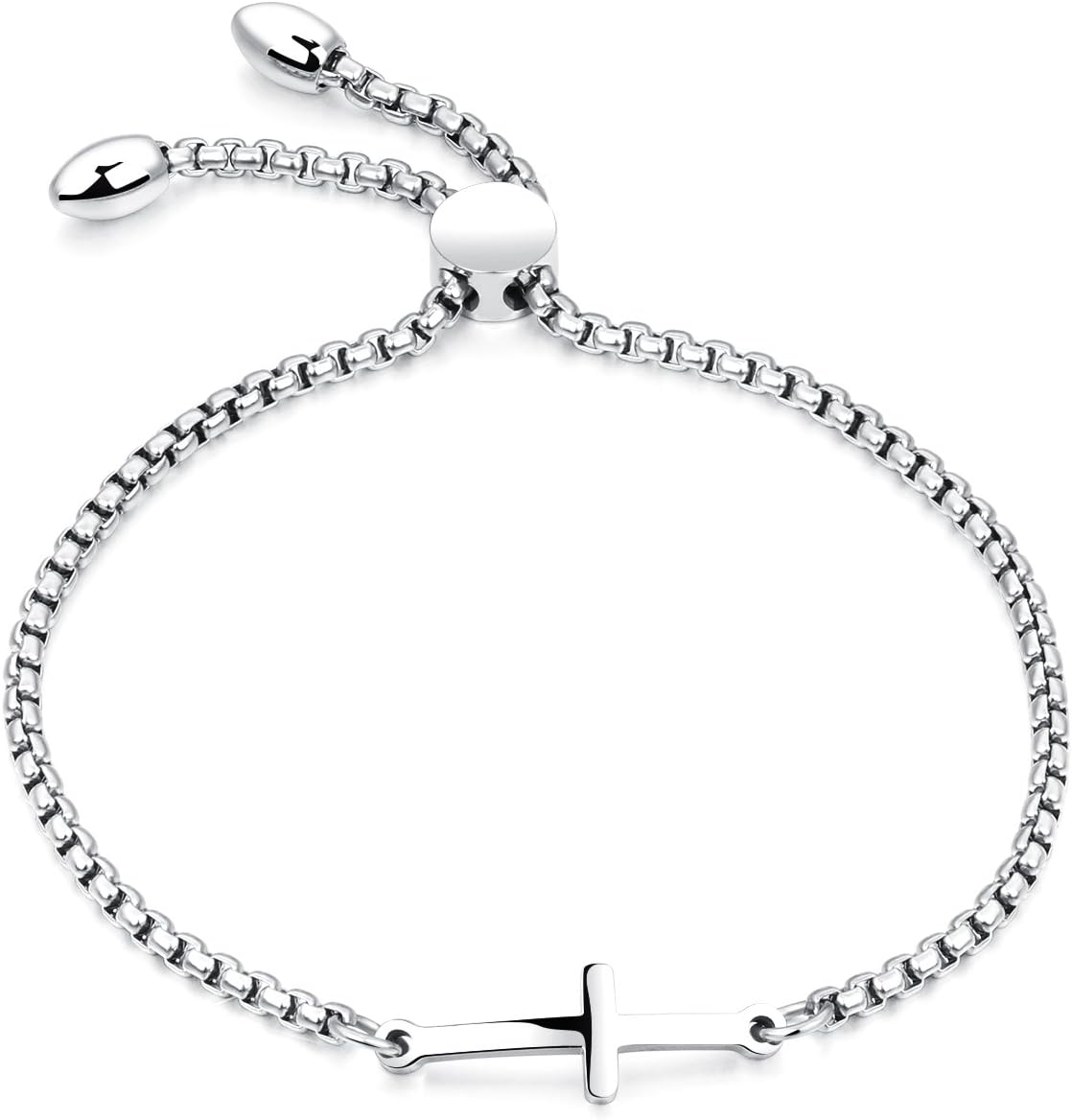 Cocazyw14K Gold Plated Rose Gold Silver Cross Adjustable Sideways Bracelet for Women Girls,Gold Cross Bracelet Stainless Steel for Men