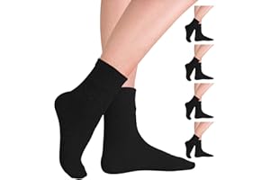 CTHH 4-Pair Diabetic Socks for Women Loose Fit Cotton Crew Socks Above Ankle Wide Non-Binding Top for Circulatory Neuropathy