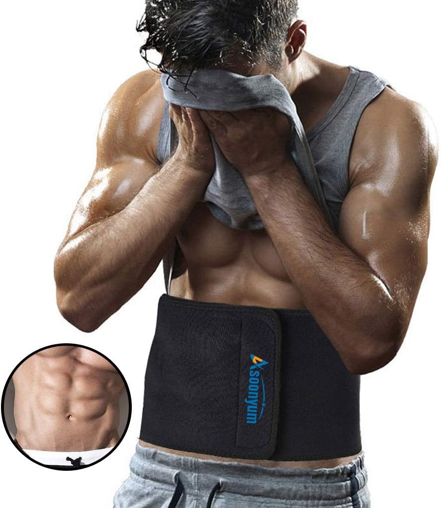 ASOONYUM Waist Trainer Trimmer Shaper for Women Men Weight Loss, Ab Belt, Stomach Wrap Sauna Belts, Helps Abdominal Muscle & Workout Sweat Enhancer, Back Lumbar Support, 3 Adjustable Hooks Black