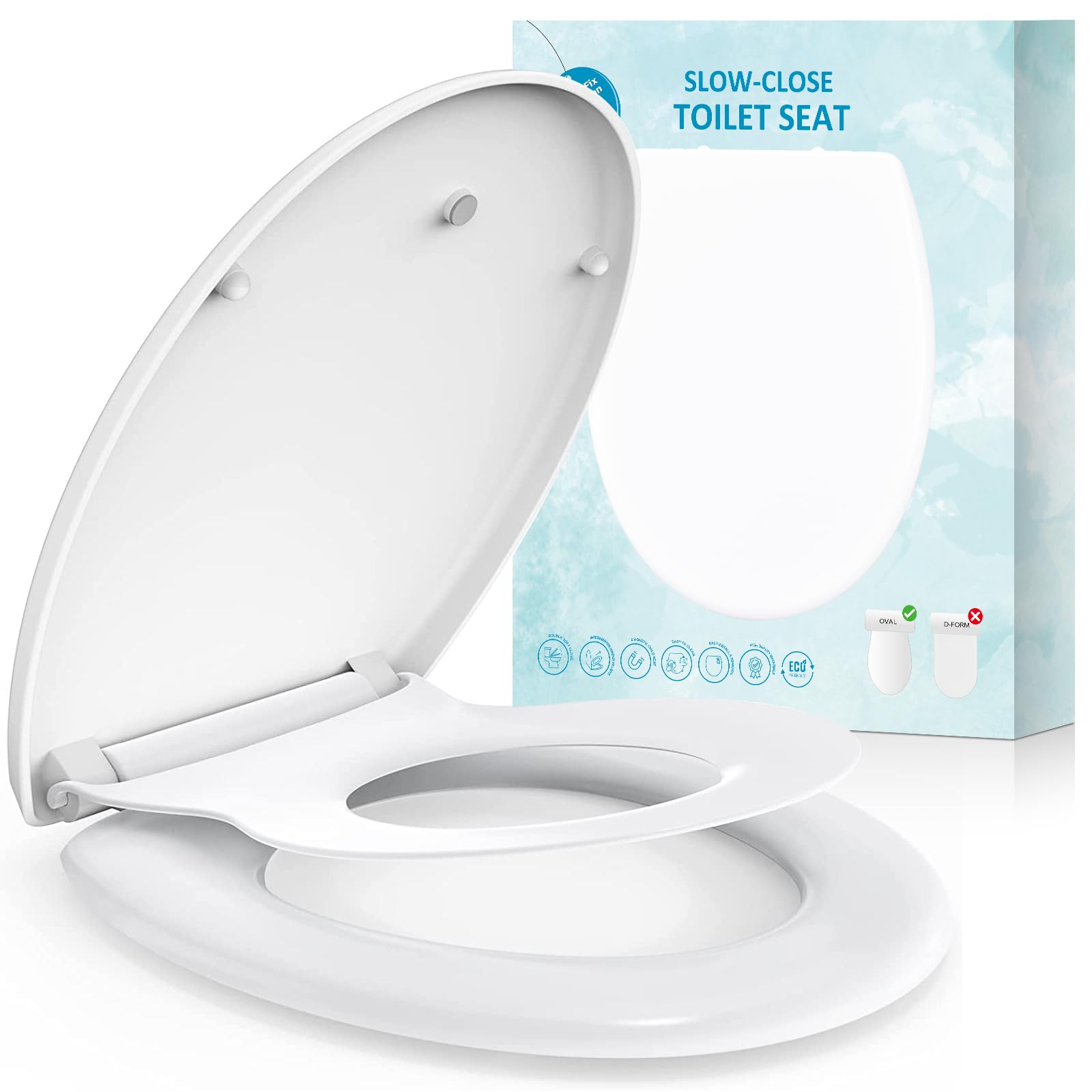 Toilet Seat, MUJIUSHI Slow Close 2-in-1 Family Toilet Seat with Built in Potty Training Child Seat, Detachable Magnetic Kids Seat Cover, Standard O Form Family Toilet Lid for Toddlers & Adults