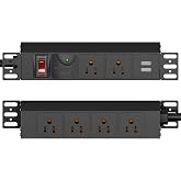 10 inch Rack PDU, 1U 6 Outlets(2 in Front, 4 in Back) Surge Protected,14AWG | 6ft Cable,1020J,15A Overload Switch &amp; 2 USB-A, Rack Mount Power Strips for 10'' Mini Server Network Cabinets/Rack/Self