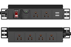 10 inch Rack PDU, 1U 6 Outlets(2 in front, 4 in back),1020J Surge Protection and 15A Overload Switch & 2 USB-A, Rack Mount Po