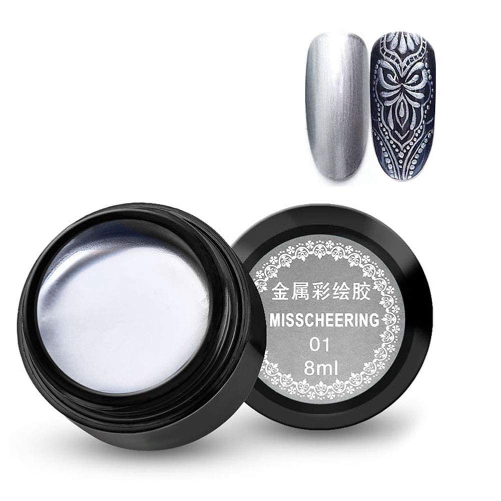 8ml Nail Painted Gel - Metallic Nail Art UV Varnish Lacquer - Gold Silver Mirror Hook Line Metal Glue Nail Phototherapy