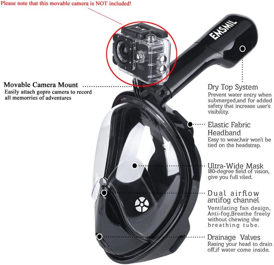 Victoper Maschera Subacquea Panoramica 180° Con Boccaglio - Adulti E Ragazzi - Anti-appannamento, Vetro Temperato - Set Con Sacchetto A Rete - 3