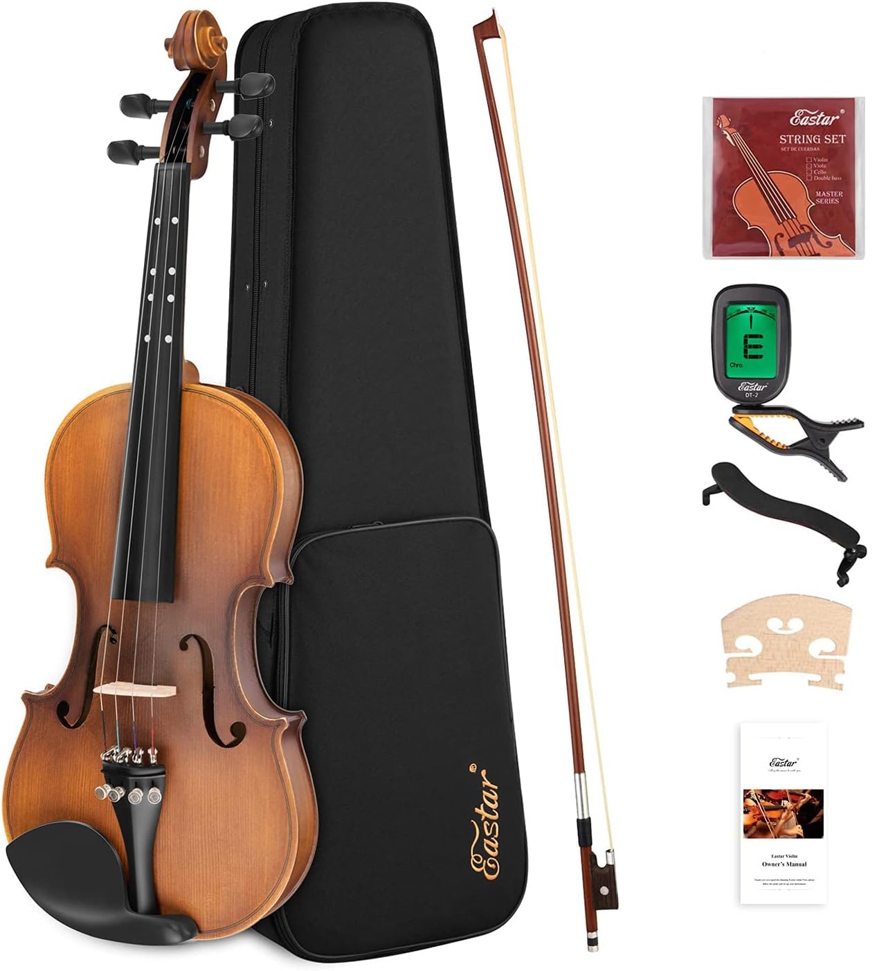 Eastar 3/4 Violin Set Fiddle for Beginners with Hard Case, Shoulder Rest, Bow, and Extra Strings (Imprinted Finger Guide on Fingerboard)， EVA-3