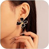 Flower Earrings for Women Large Floral Drop Earrings White Black Petal Gold-Tone Statement Earrings Birthday Holidays Exquisite Jewelry