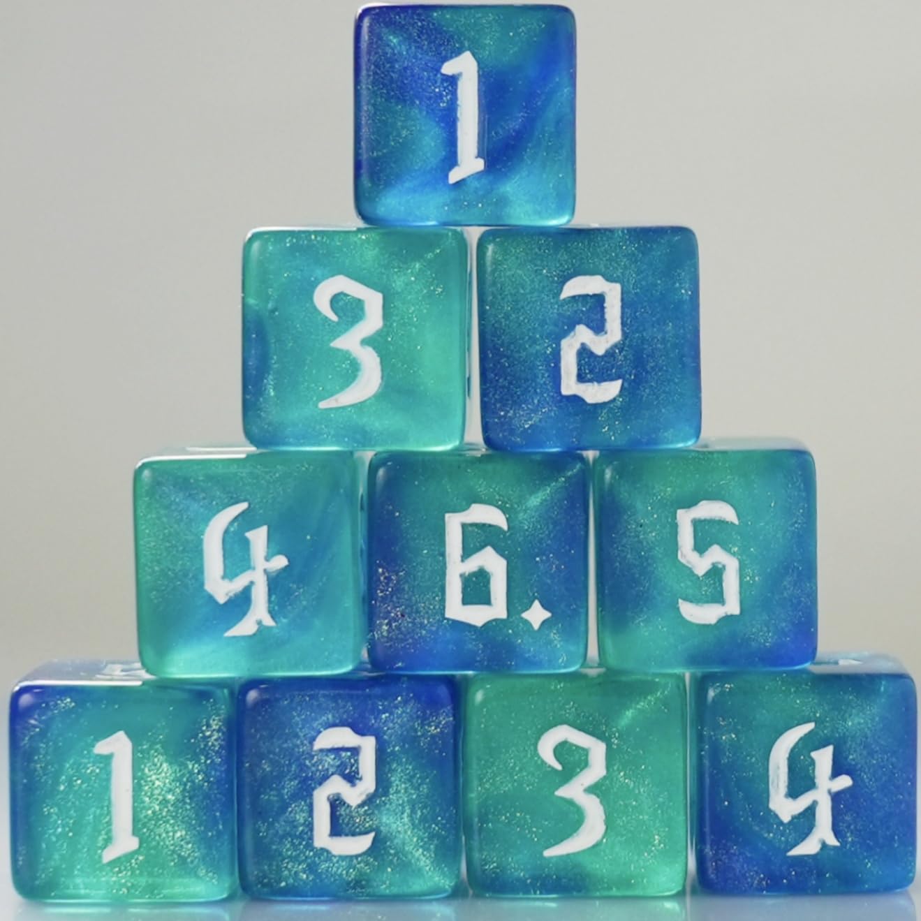 Photo 1 of 10 PC D6 dice 16mm Acrylic Dice Set for RPG MTG DND Dice Table Games and Board Games (Cyan+Blue)