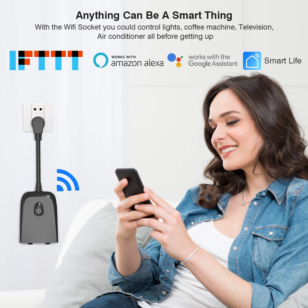 Outdoor Smart Plug, iUcare IP55 Waterproof 2.4GHz WiFi Outlet with 2 Sockets Voice Compatible with Alexa/Google Home APP Wireless Remote Control Switches Timer for Indoor/Outdoor Devices