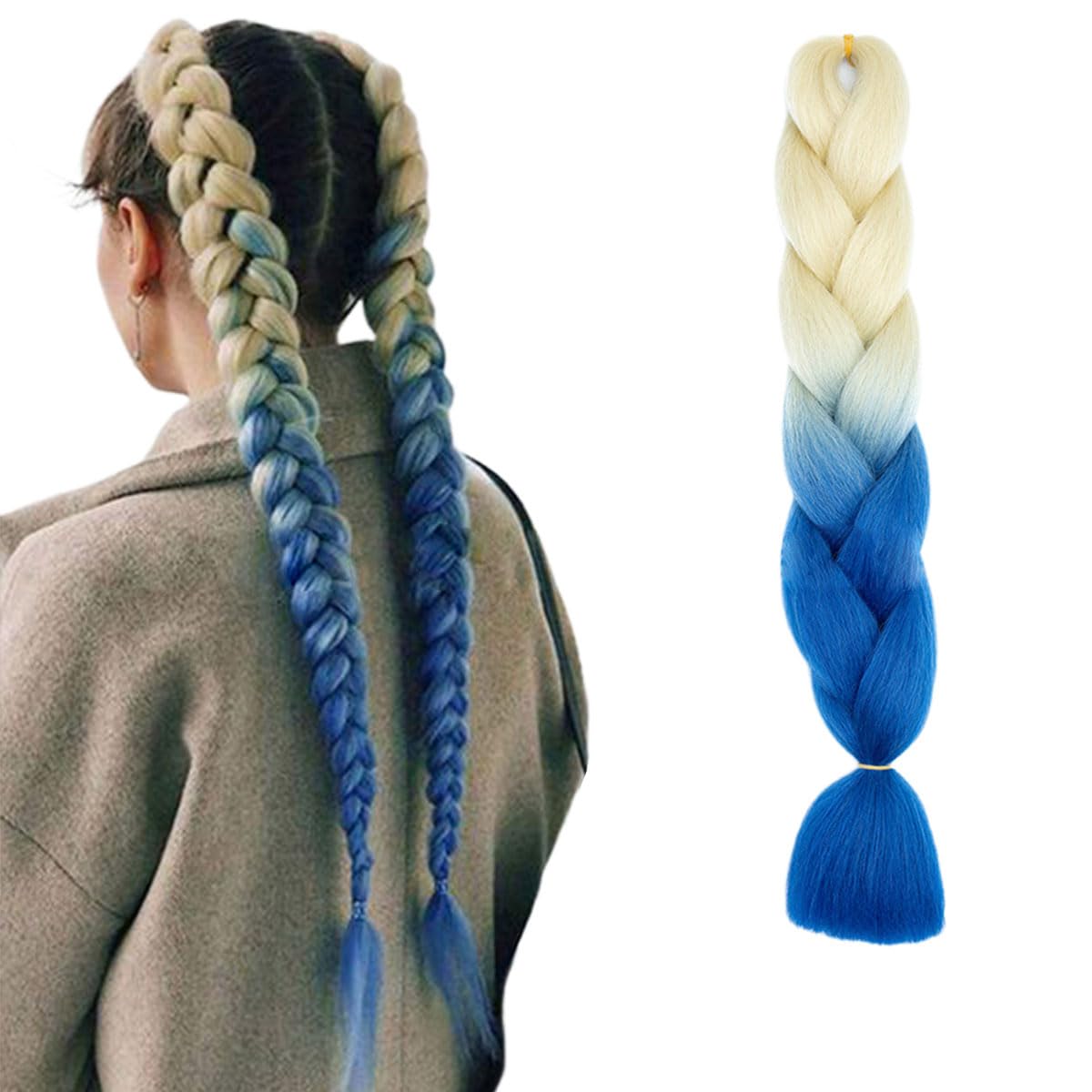 prinfantasy Hair Extensions Braid Extensions 24 Inch Colorful Synthetic Kanekalon Hair for Braiding Crochet Twist Braids Layered Blue and Blonde Hair Extension,GBBZ088 — image 1