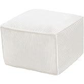 MeMoreCool Square Stuffed Pouf Ottoman Foot Rest, Corduroy Floor Pouf Foot Stool with Foam Chunk Filling, Soft Stuffed Ottoma