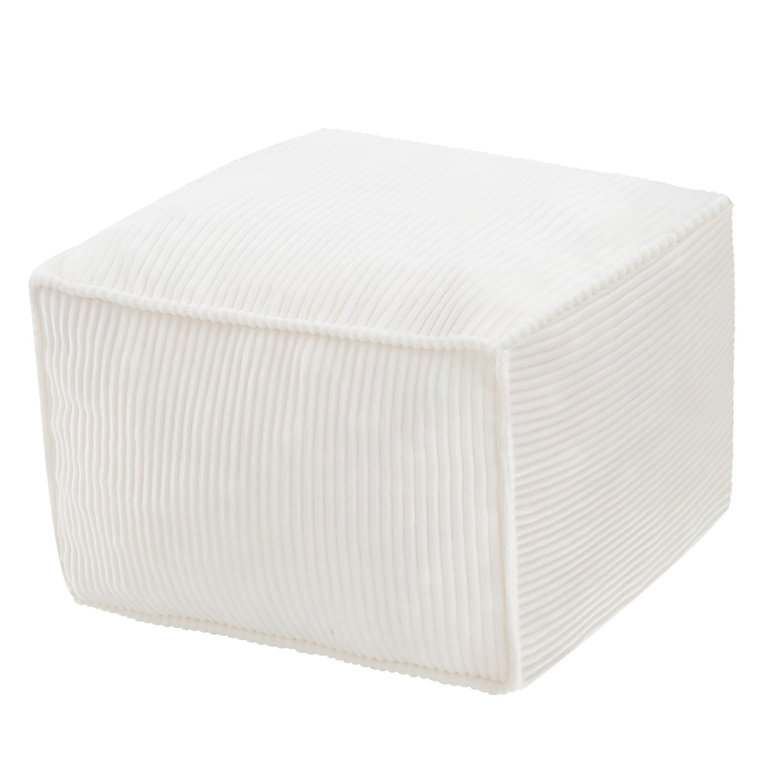 Photo 1 of MeMoreCool Square Stuffed Pouf Ottoman Foot Rest, Corduroy Floor Pouf Foot Stool with Foam Chunk Filling, Soft Stuffed Ottoman Footrest for Living Room, Beige