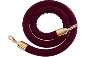 CROWD CONTROL WAREHOUSE Montour Line Velvet Hanging Stanchion Rope Foam Core, 6 Foot Maroon Rope with Polished Brass Snap Ends