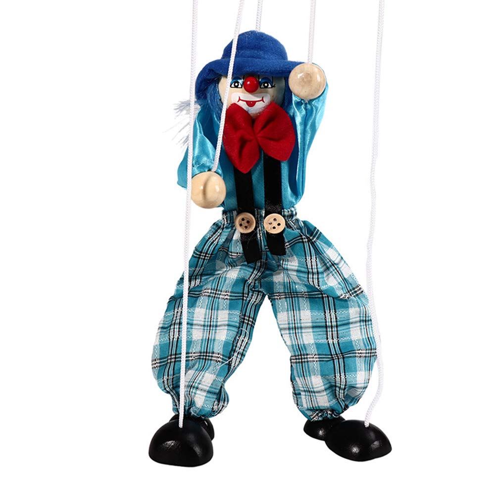 CFTGIW Funny Colorful Pull String Puppet Vintage Clown Wooden Marionette Handcraft Toys Joint Activity Doll Kids Gifts You the Play Below Arms Toy This Baby Very String to Funny (blue)