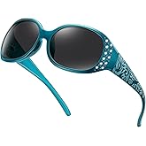 HAOLOTA Polarized Sunglasses for Women, Rhinestone Wrap Around Sunglasses with UV400 Protection