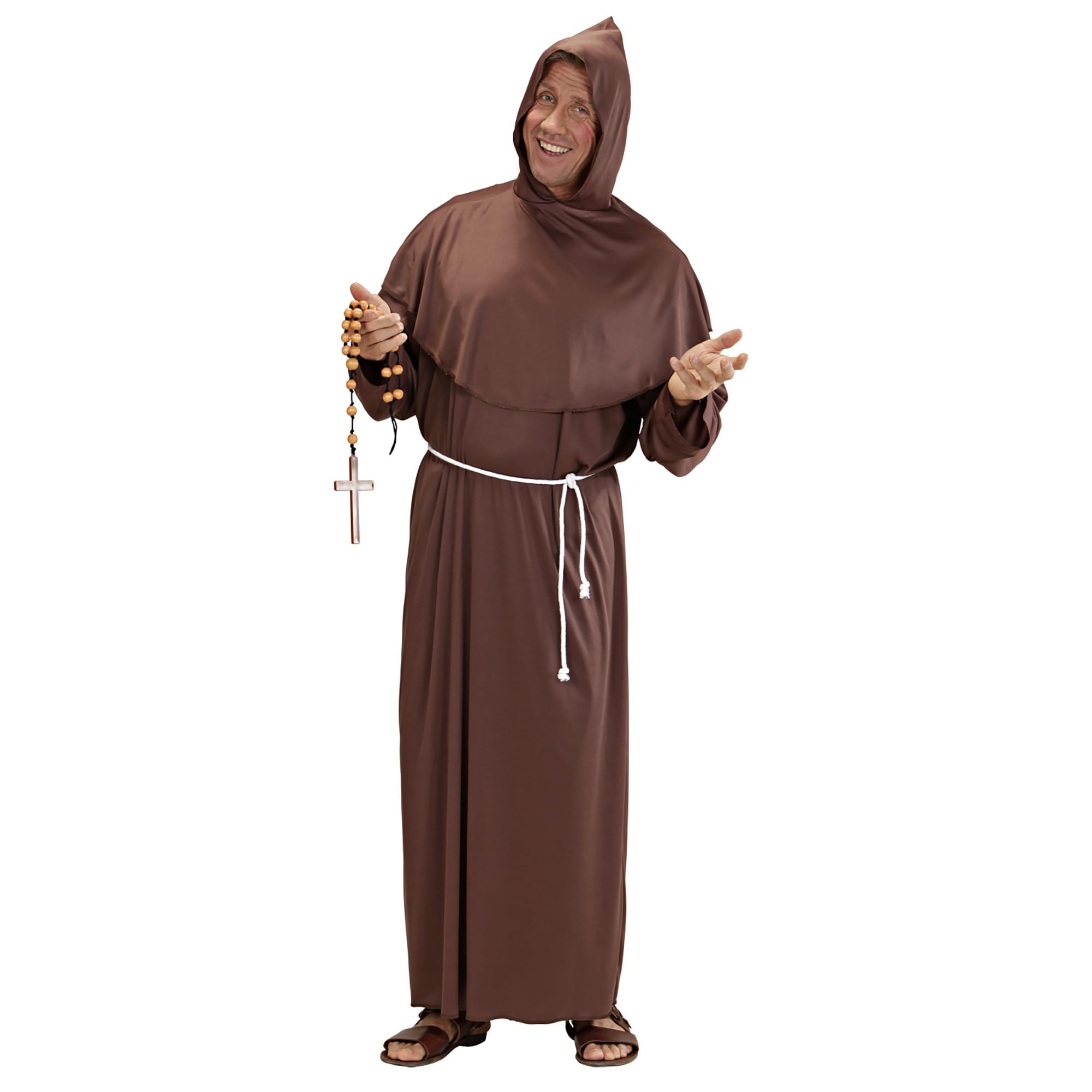 Widmann 39025 39025 Monk Costume, Hooded Robe and Belt, Capoiner, Spiritual, Carnival, Theme Party, Halloween, Men, Multicoloured