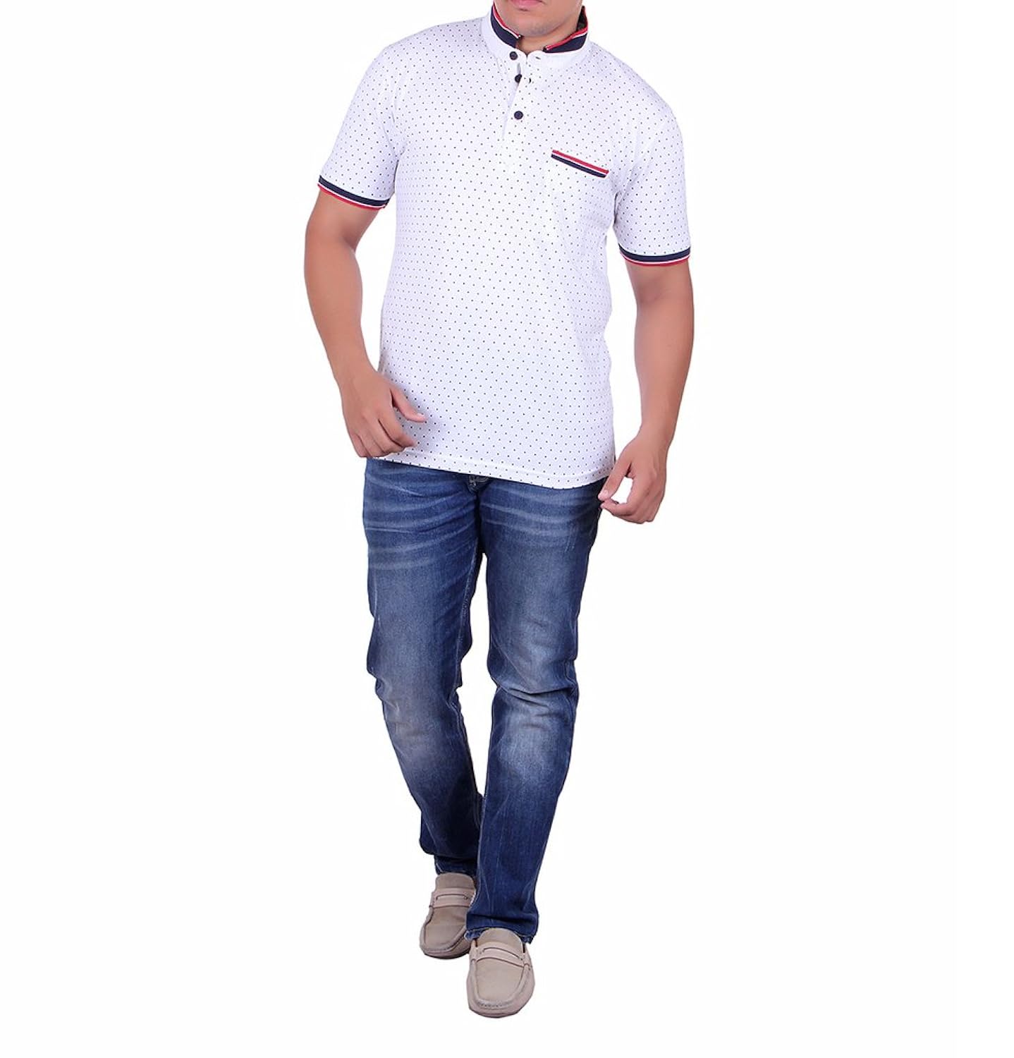 vivid bharti white half sleeve ban collar dot printed men's tshirt(premium quality t-shirt)