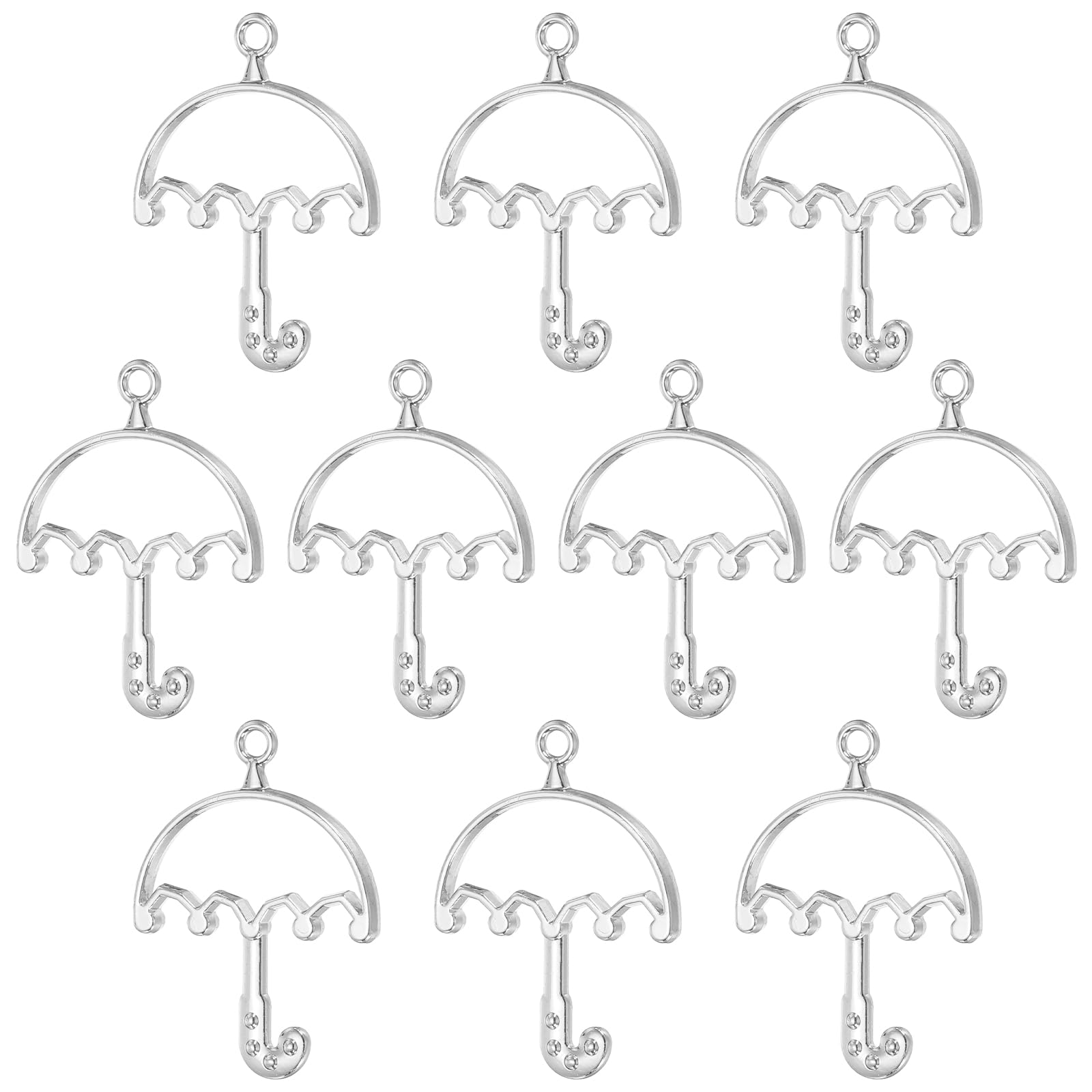PATIKIL Alloy Open Back Bezel Pendants, 20 Pack Umbrella Shaped Hollow Resin Pendant Frame for DIY Crafts Earrings Necklace Bracelet Making, Silver Tone