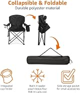 Amazon Basics Comfortable Heavy Duty Portable Camping Chair XL with 4-Can Cooler view 6