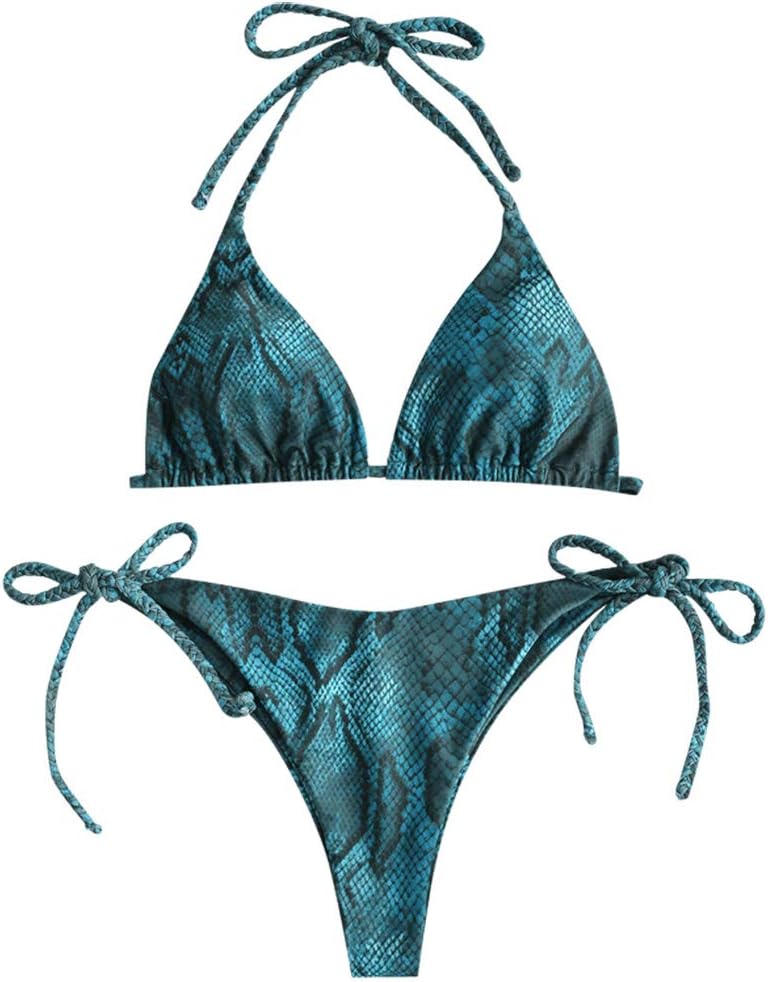 ZAFUL Women's Leopard Print Underwire Tie String Triangle Bikini Set Swimsuit