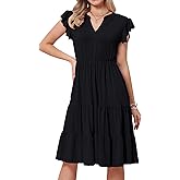 Allegra K Summer Casual Sundress for Womens Ruffle Sleeve V Neck A-Line Knee Length Tiered Dress