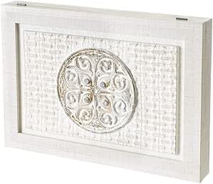Cuadro cubrecontador con Relieve Shabby Chic de Lienzo Blanco, de 50x35 cm - LOLAhome
