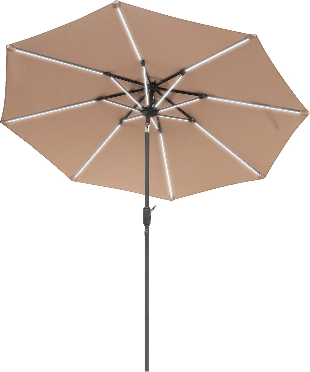 Aok Garden 9 Ft Led Light Bars Patio Outdoor Umbrella Solar Power Market Table Fade Resistant Umbrella With Push Button Tilt Crank And 8 Sturdy Ribs Solar Led Coffee Garden